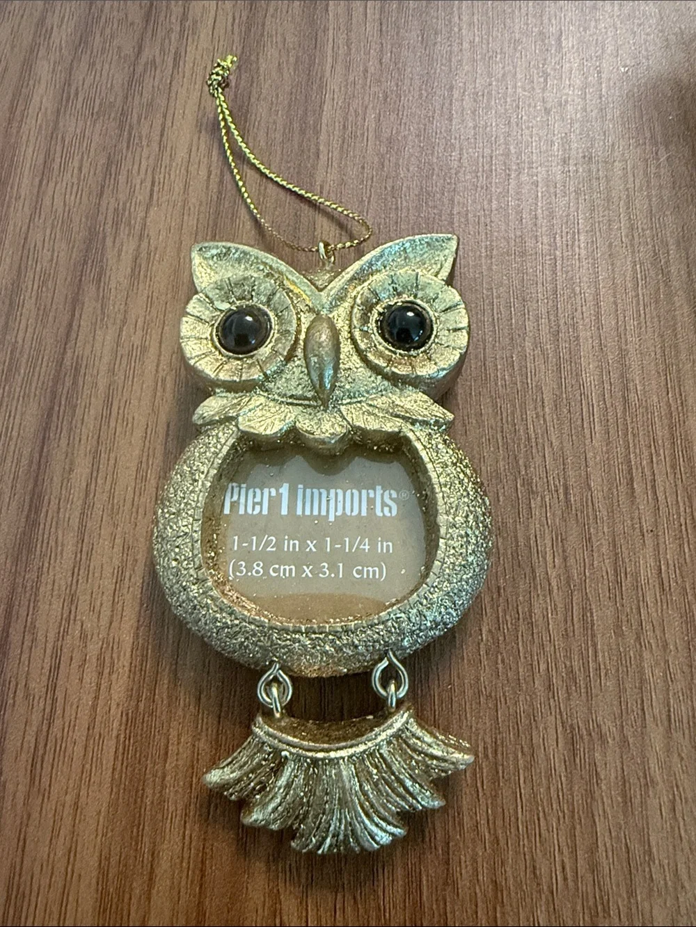 Pier 1 Gold Owl Hanging Frame Ornament with Tassel
